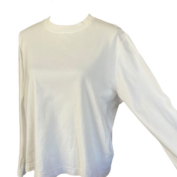 COS White Long Sleeve Waisted Crop Cotton Shirt Top Blouse Size Large Boxy - Picture 3 of 9